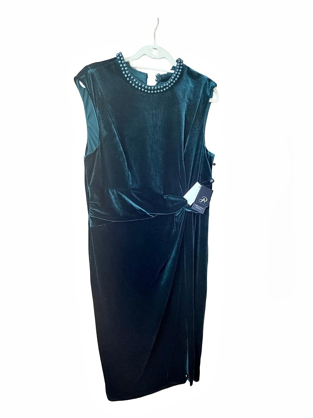 Adrianna Papell Velvet Beaded Neckline Midi Dress Black